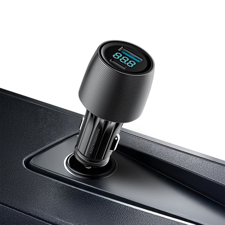 Powerology Velox 83W Dual-Port Car Charger with Ultra-Fast Charging, 83W Total Output, Powerful Laptop Charging, Multi-Protection Safety System - Black