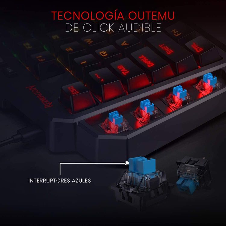 Redragon K585RBG-BA DITI One-Handed RGB Mechanical Gaming Keyboard | Wired Professional Gaming Keypad with 7 Onboard Macro Keys & Detachable Wrist Rest