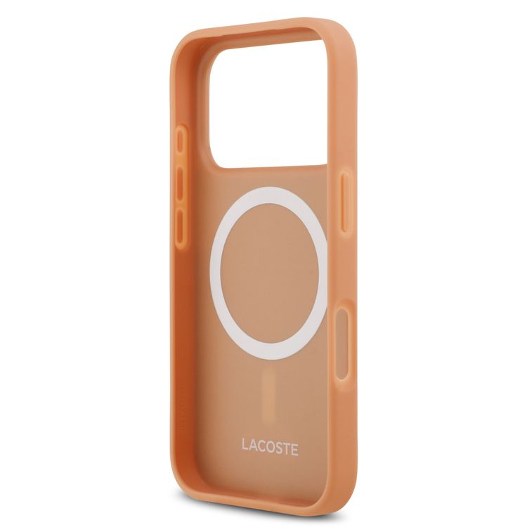 Lacoste MagSafe PU Leather Case with Monogramme & Gold Logos for iPhone 17 Pro, Drop Protection, Sustainable Packaging, Easy Snap-On Design, Slim Profile - Pink