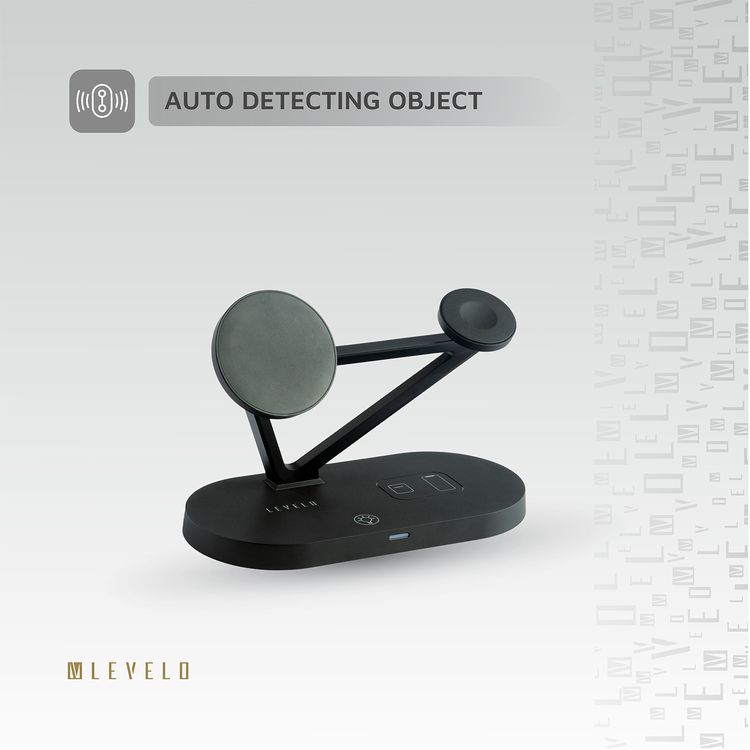 Levelo Premio 5-in-1 Wireless Charger with MagSafe Compatibility, 15W Fast Wireless Charging, Overcurrent Protection, Built-in LED Light, Automatic Object Detection - Black