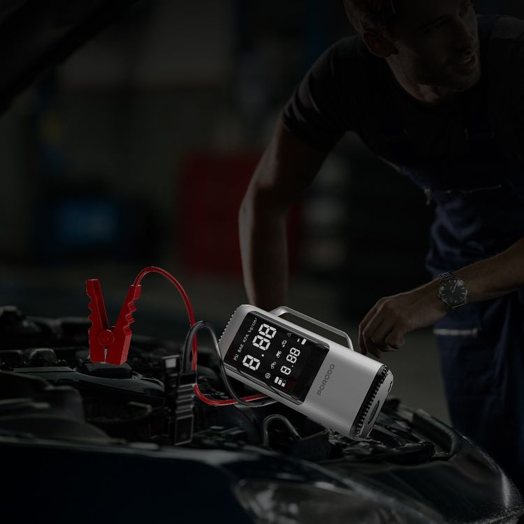 Porodo 6-in-1 Multifunction Power Tool with 8000mAh Power Bank, 1000A Jump Starter, 273m/s Blower, 5000Pa Car Vacuum, 200 Lumens LED Lights with SOS Mode, 22L/min Tire Inflator, 284m/s Suction Speed, 5000Pa Max Pressure, 1m USB-C Cable, 35cm Air Hose Length - Black / Gray