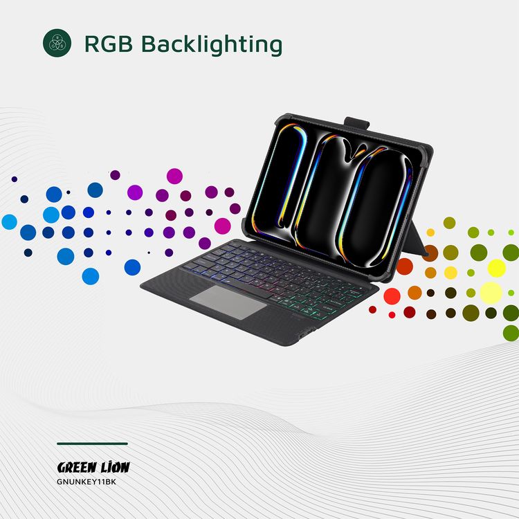 جراب لوحة مفاتيح ذكية عالمية من جرين ليون عربي وإنجليزي، عمر البطارية يصل إلى 80 ساعة، مدى يصل إلى 10 أمتار، باللون الأسود