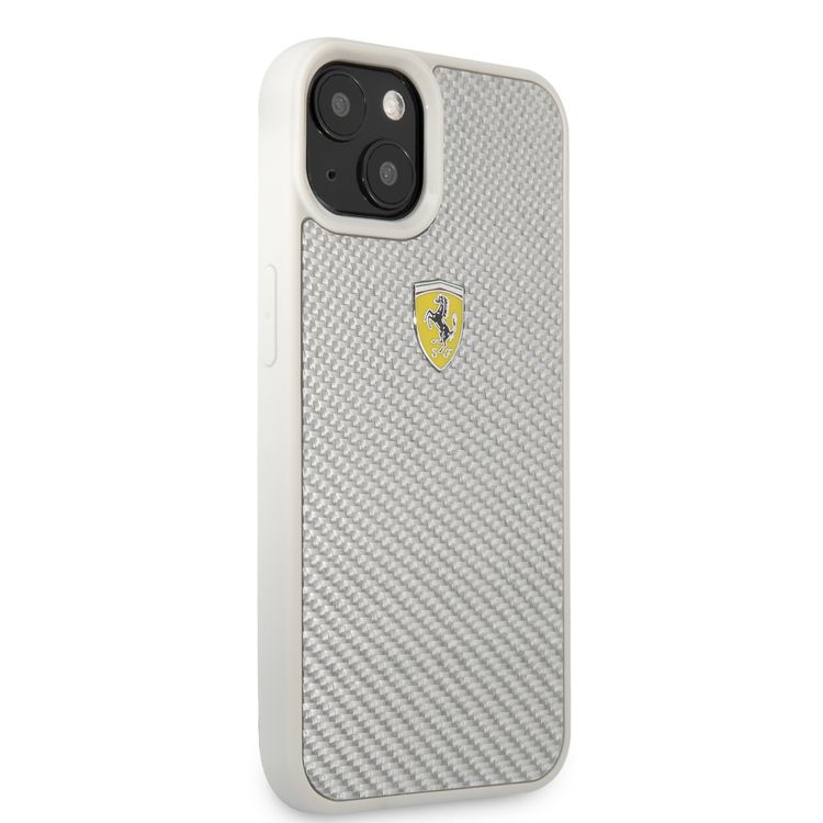 CG MOBILE Ferrari Real Carbon Hard Case Metal Logo Compatible for iPhone 13 (6.1") Scratches Resistant, Easy Access to All Ports