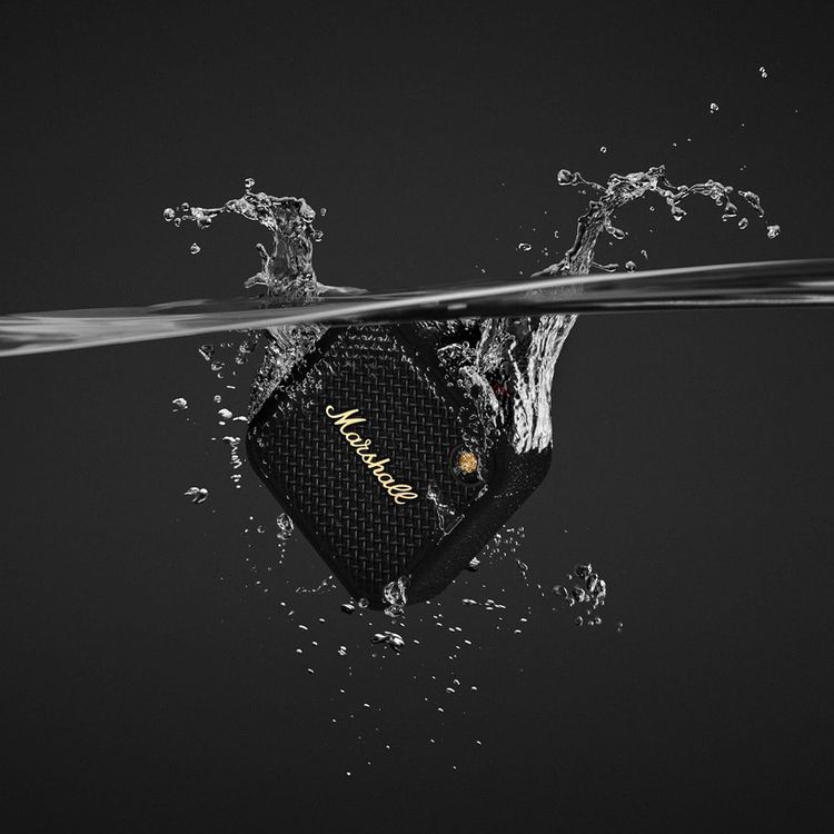 Marshall Willen II Compact Portable Wireless Speaker with Bluetooth Version 5.3, Water Resistant, Fast Charging, 17 Hours Play Time, 2.5 Hours Charging Time, Type-C Charging Port, Built-in Microphone, Lightweight Design - Black / Brass