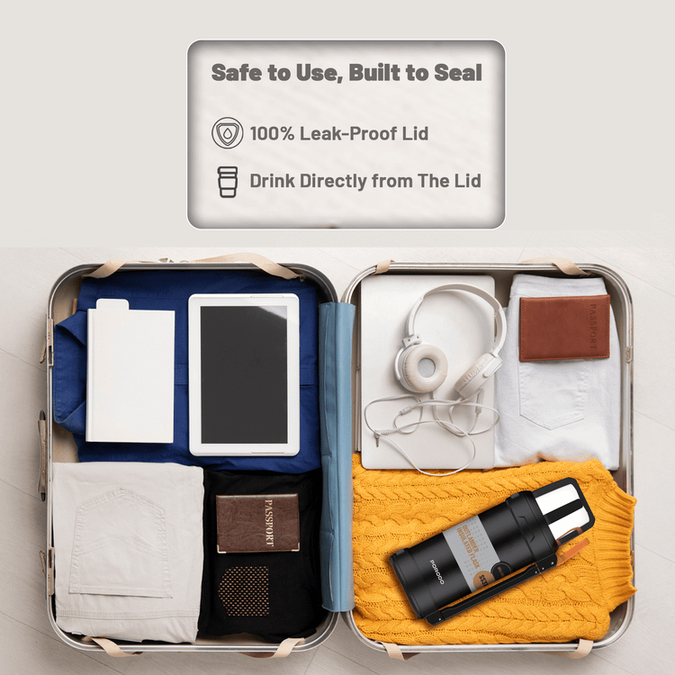 Porodo Lifestyle Outlander Insulation Flask with Triple-Wall Copper Insulated, Leak-Proof Lid, 2L Capacity, Keep Hot & Cold Up to 24 Hours, Food-Grade Stainless Steel - Black