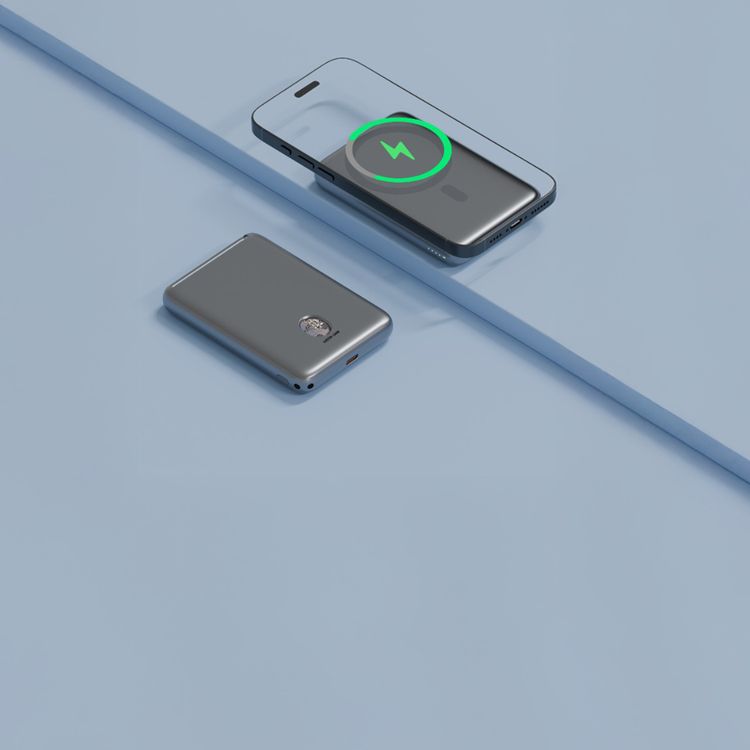 Green Lion Vetra 5000mAh Power Bank with USB-C to USB-C Cable Strap, 20W Power Delivery, Fast Charge Support, MagSafe Compatible, Multiple Protection - Gray