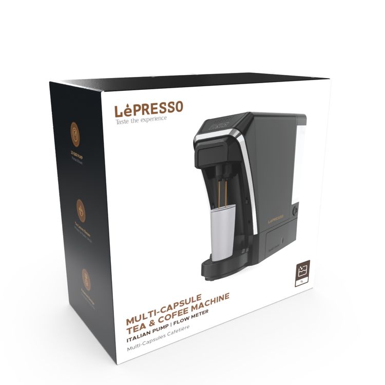 LePresso Multifunctional Coffee Machine with Italian Pump, Patented Design, Tea Leaves Brewer, 20 Bar Pump, 1400W Power - Black