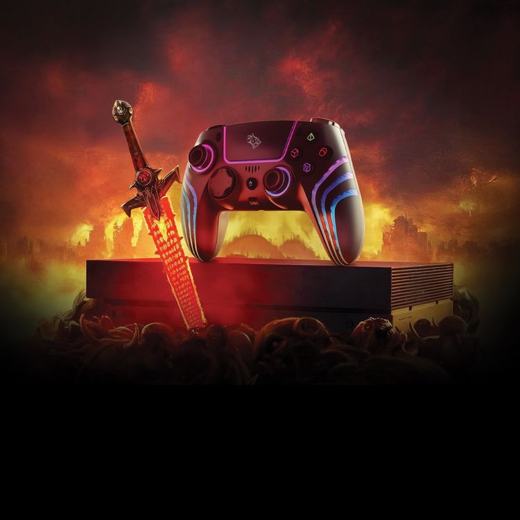 Porodo Gaming ShadowX Wireless Controller for Android/ iOS/ PC/ PS5 with Adjustable Brightness, Built-in Speaker, Wired and Wireless Connectivity, Turbo Frequency, 20-25 Hours Working Time, 3.5 Hours Charging Time, Motor Strength Adjustment, USB-C Charging Port, Bluetooth Version 5.3 - Black