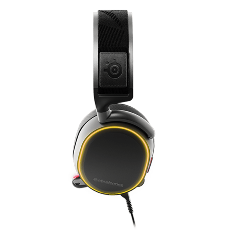 سماعة SteelSeries Arctis PRO ChatMix Dial، 40,000Hz Hi-Res، صوت محيطي DTS، سماعة رأس للألعاب للكمبيوتر الشخصي بإضاءة RGB - أسود