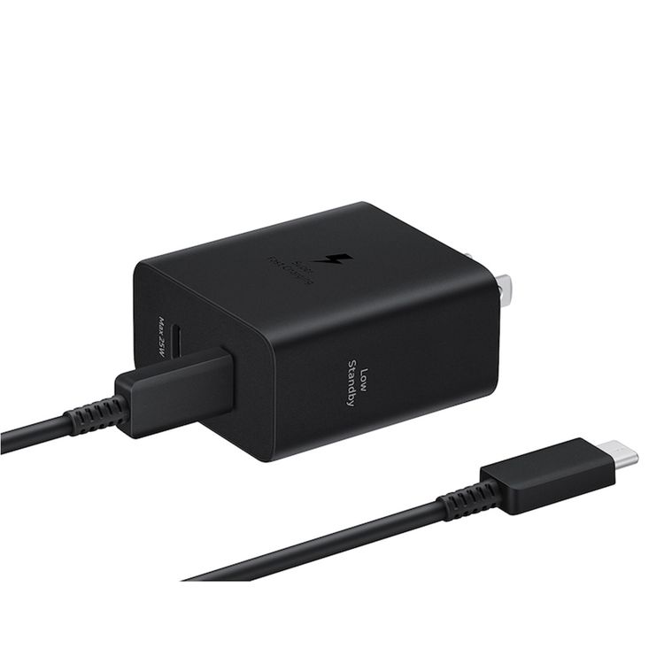 محول الطاقة من سامسونج بقدرة 50 واط PD مع كابل USB-C إلى USB-C بقوة 5 أمبير، ثنائي الدبوس EU، حماية من الدائرة القصيرة للشحن الآمن، شحن فائق السرعة 2.0 - أسود