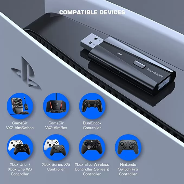 GameSir VX Peripheral Adapter for PlayStation 5 with LED Indicator, Low Latency for Smooth Gaming Response, Plug and Play, USB Powered, ABS Material - Black 
