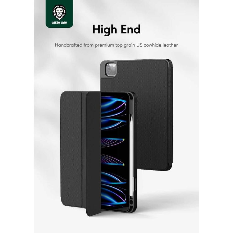 Green Lion Hogo Premium Case with Pencil Holder for iPad 10.2", Stable Trifold Stand, Full Body Drop Protection, Soft TPU Easy Install & Remove, Effective Shockproof - Black