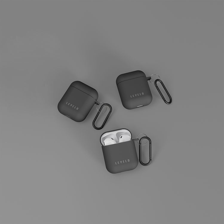 Levelo Gorra Hybrid Silicone AirPods 1 & 2 Case with Metal Carabiner, Shockproof, Slim & Thin Design, Lightweight & Slim, Easy Snap-On - Black