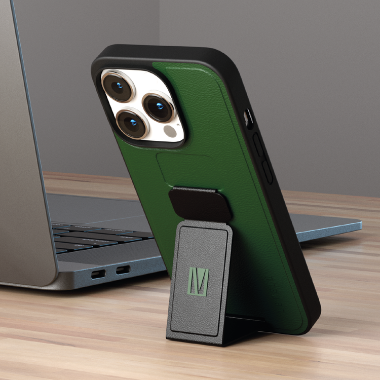 Levelo Morphix Gripstand PU Leather Case for iPhone 14 Pro Max - Forest Green