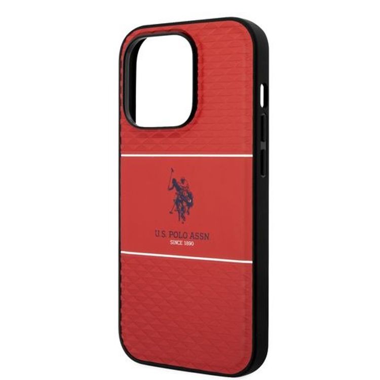 حافظة صلبة مخططة من US Polo لهاتف iPhone 14 Pro - أحمر