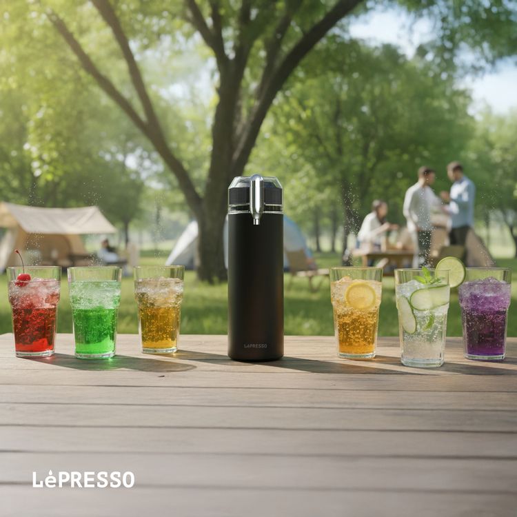 LePresso Sparkling Water Bottle with Double-Wall Vacuum, 750mL Bottle Capacity, 500mL Sparkling Water Capacity, Ceramic-Lined Interior, Durable & Easy-to-Clean - Black