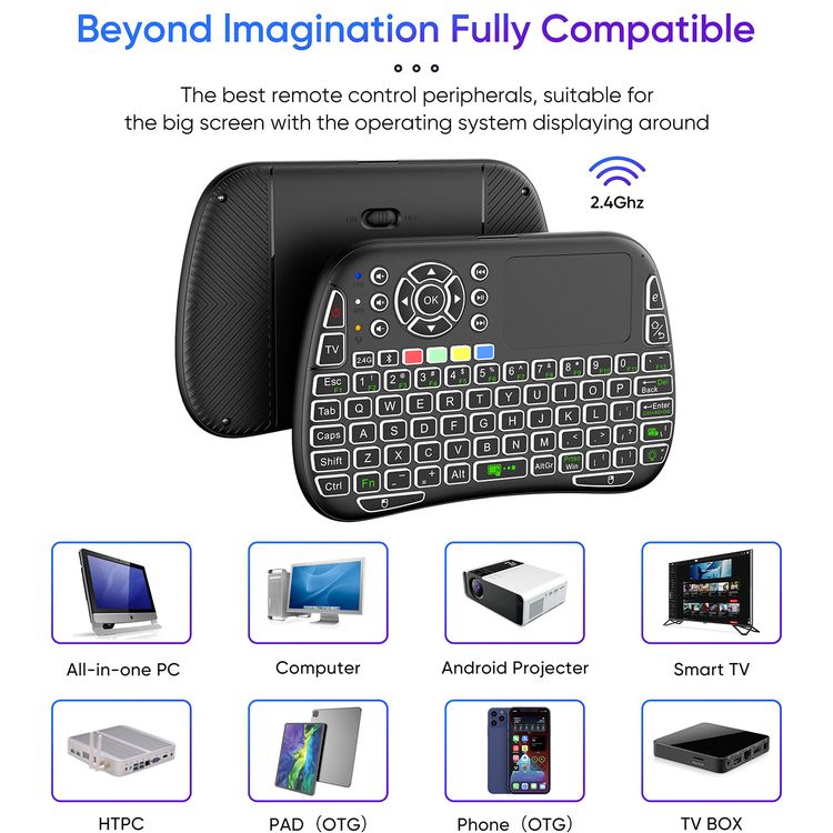 Porodo Gaming Remote Keyboard & Mouse with Programmable Buttons, Gesture Recognition, 10m Operational Range, 84 Keys, 5.2 Bluetooth, 300mAh Battery - Black
