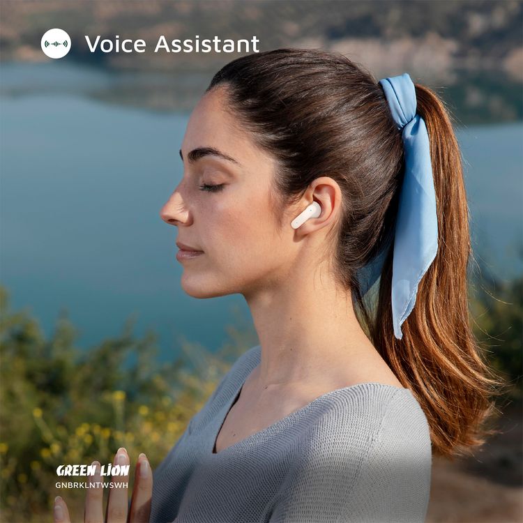 Green Lion Brooklyn True Wireless Earbuds with Voice Assistant, 4 Hours Playtime, Built-in Microphone, HiFi Sound, Touch Control, Dual-Mic - White