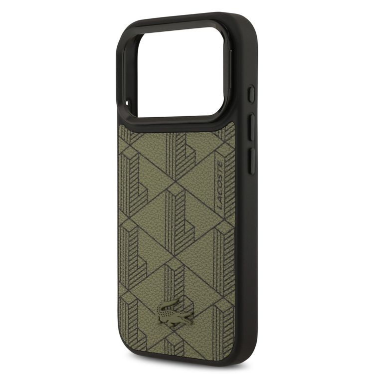 غطاء جلد PU مغناطيسي من Lacoste بشعار Nomogramme وحامل كاميرا لهاتف iPhone 17 Pro Max، تصميم نحيف، تغليف مستدام، حماية من السقوط، تصميم سهل التركيب - أخضر