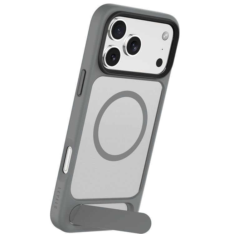 Levelo Matteo Hybrid Kickstand Case with Matte Design for iPhone 17 Pro, Anti-Fingerprint Coating, Impact-Resistant Corners, Raised Bezels for Camera & Screen, MagSafe Compatible, Shock-Resistant Bumper, Drop-Tested - Cloud Gray