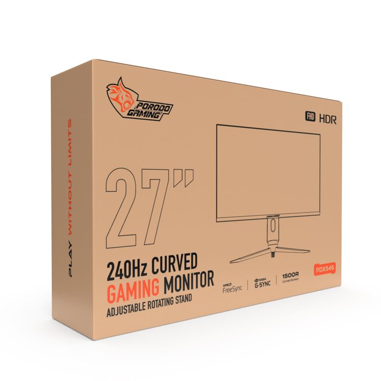 Porodo Gaming 27" 240Hz Curved Gaming Monitor Adjustable Rotating Stand - Black - 27 Inch