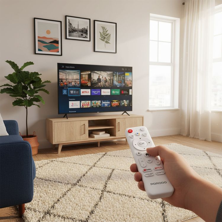 بورودو جهاز بث تلفزيوني ذكي بدقة 4K يعمل بنظام أندرويد مع منفذ HDMI، إصدار بلوتوث 5.0، أندرويد 14.0، تحكم صوتي ومساعد جوجل، أداء رباعي النواة، واي فاي مزدوج النطاق، تصميم جاهز للتوصيل والتشغيل - بالأبيض