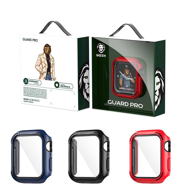 Green Lion Guard Pro Defense Edge Case with Glass Protector for 44mm Apple Watch, Supports Wireless Charging, Easy Installation and Bubble-free, 360° Full-body Protection, Shock-absorbent and Anti-shatter, Premium PC and TPU Material, Slim and Lightweight - Red