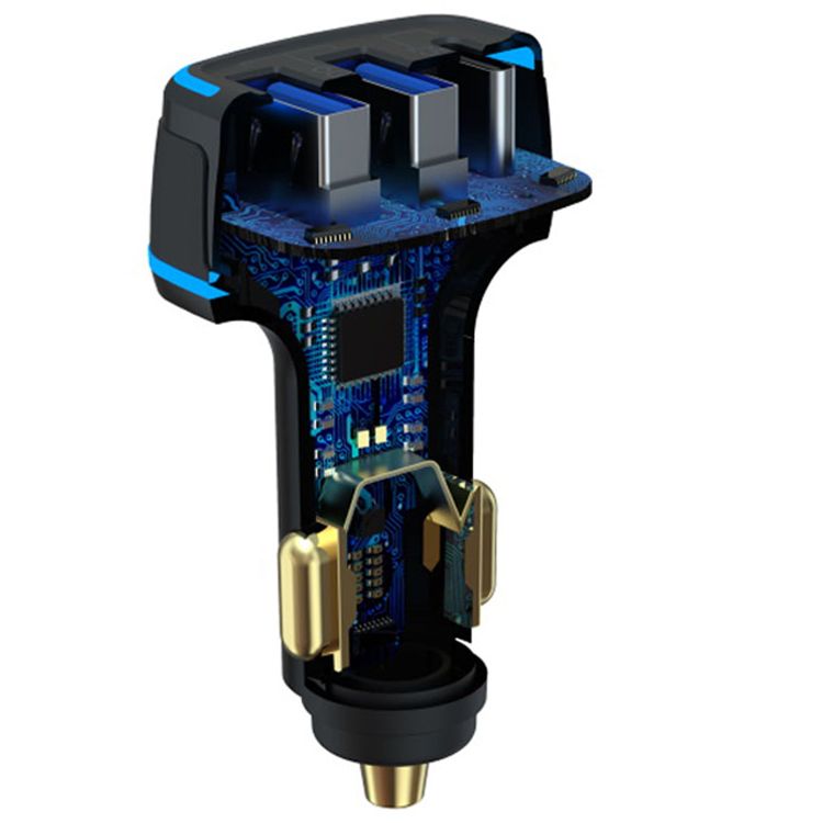 Devia Extreme Speed Dual USB+TYPE-C Full Compatible Fast Car Charger 85W, Soft LED Indicator, 3 Ports All Quick Charge, USB1 & USB2 & Type-C, 12V-24V Wide Voltage Input - Black