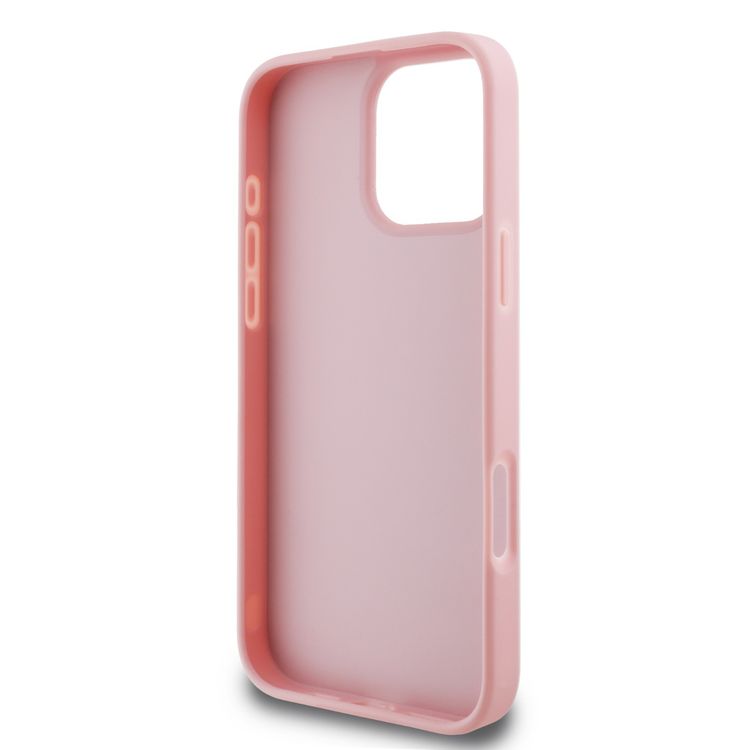 Guess Fixed Glitter Hard Case with Script Metal Logo for iPhone 16 Pro Max, Slim Profile, Drop Protection, Easy Snap-On, High-Quality Material, Extra Shield Protection - Pink