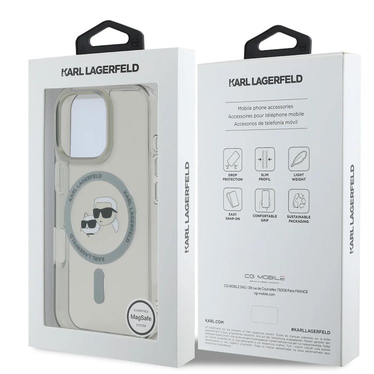 Karl Lagerfeld Magsafe IML Hard Case For iPhone 16 Pro Max with Karl & Choupette Head, Magsafe Compatible, Slim Profile, Lightweight, Easy Snap-on, Drop Protection, Sustainable Packing - Black