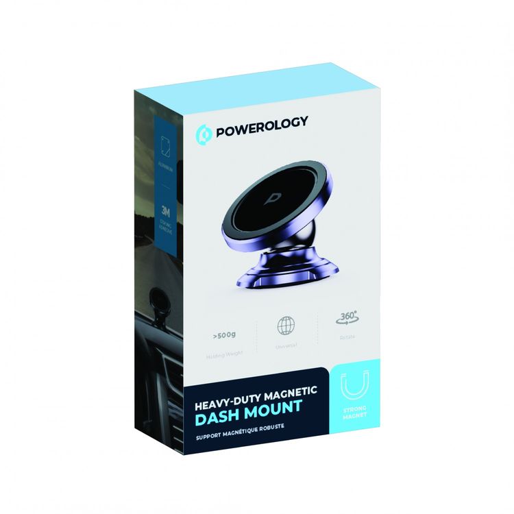 Powerology Heavy Duty Magnetic Car Mount 360° Rotatable with 3M Metal Plates, Compatible with 4.7 to 6.9-inch Devices - Purple