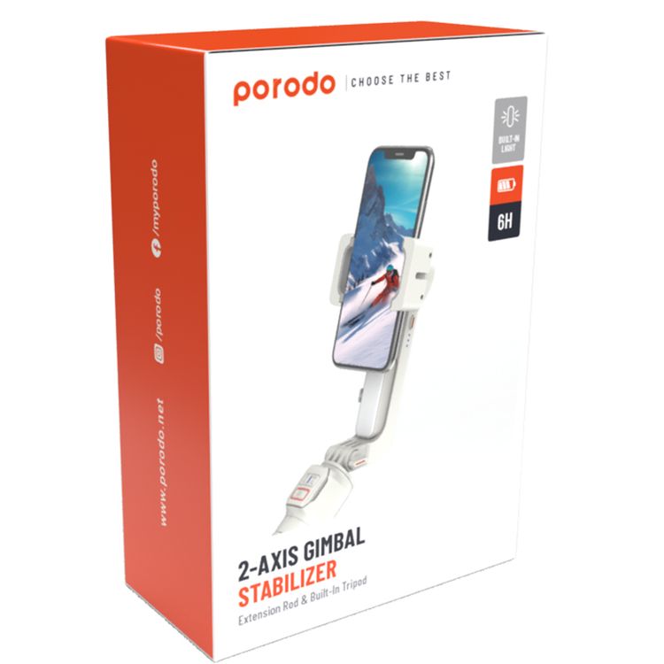 Porodo Ati-Shake Gimbal مع تحكم مركزي قابل للتدوير - أبيض
