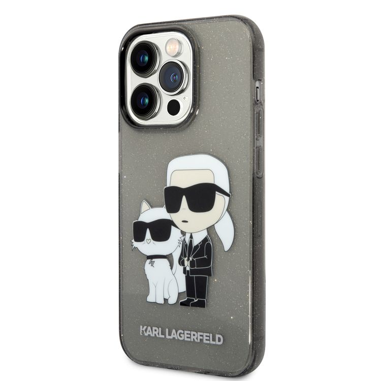 Karl Lagerfeld iPhone 15 Series IML Glitter NFT Karl & Choupette Hard Case  - Black - iPhone 15 Pro