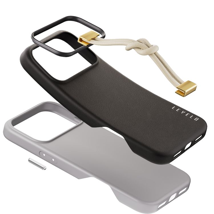 Levelo Polaris PU Leather Case with Wrist-Strap Grip for iPhone 17 Pro Max, Microfiber Inner Lining, Raised Bezels for Camera & Screen, Shock-Resistant Bumper, Drop-Tested - Black