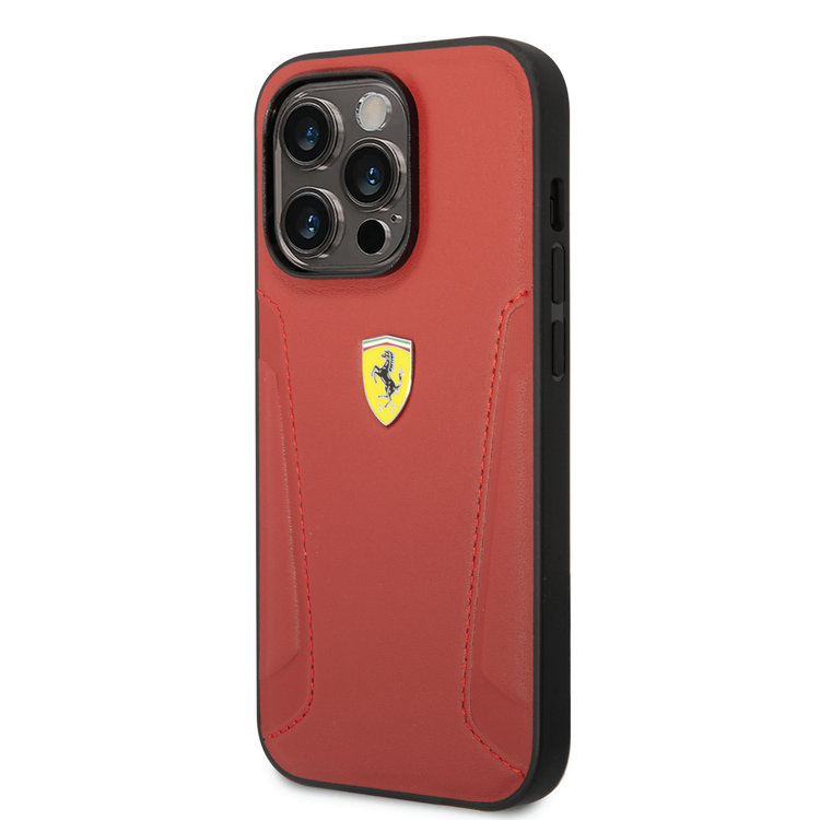 Ferrari Leather Case With Hot Stamped Sides & Yellow Shield Logo - iPhone 14 Pro Max - Red