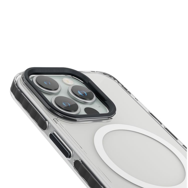 جراب شفاف من Levelo FlexiGuard MagSafe لهاتف iPhone 15 Pro Max، غطاء خلفي شفاف عالي الشفافية، حواف مقاومة للصدمات، مضاد للخدش 3H، متوافق مع MagSafe، حماية من الصدمات، حلقة كاميرا معدنية مرفوعة - أسود