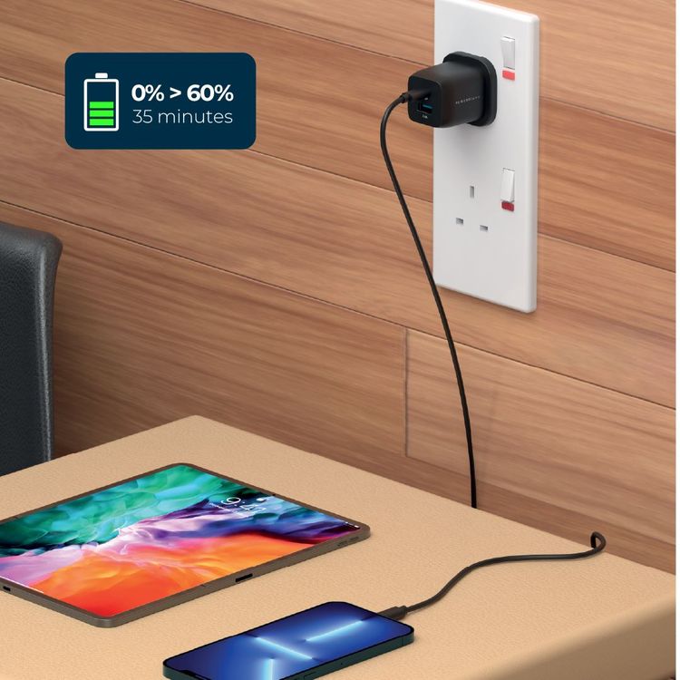 Powerology Dual Port Ultra-Quick Compact GaN Charger - Black