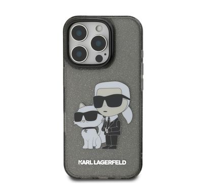 Karl Lagerfeld IML Glitter Hard Case with NFT Karl & Choupette Logo for iPhone 16 Pro, Drop & Shock Absorption, Accurate Cutouts, Comfortable Grip, Easy Snap-on - Black