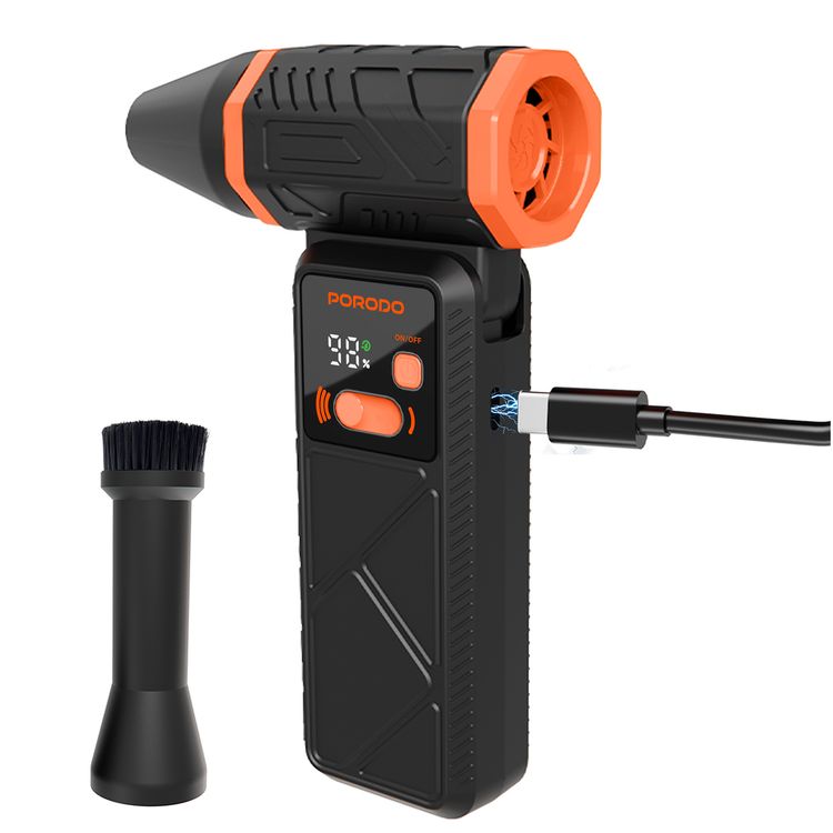 Porodo Cyclon Rotatable Turbo Blower Fan, 13000RPM Motor Speed, Up to 240 Minutes Working Time, LED Light Function, 90° Rotating Head, 0-100 Speed Adjustment - Black