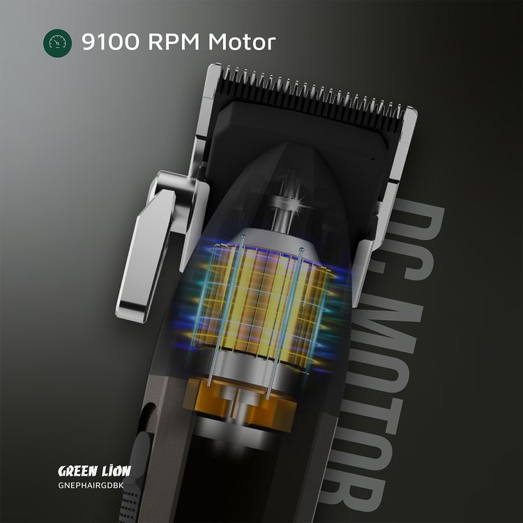 Green Lion Edge Pro Hair Clipper with 9100RPM Motor, Taper Lever, Ergonomic Design, 6 Guide Combs, Battery Indicator, 2500mAh Battery Capacity, Type-C Charging - Gold / Black