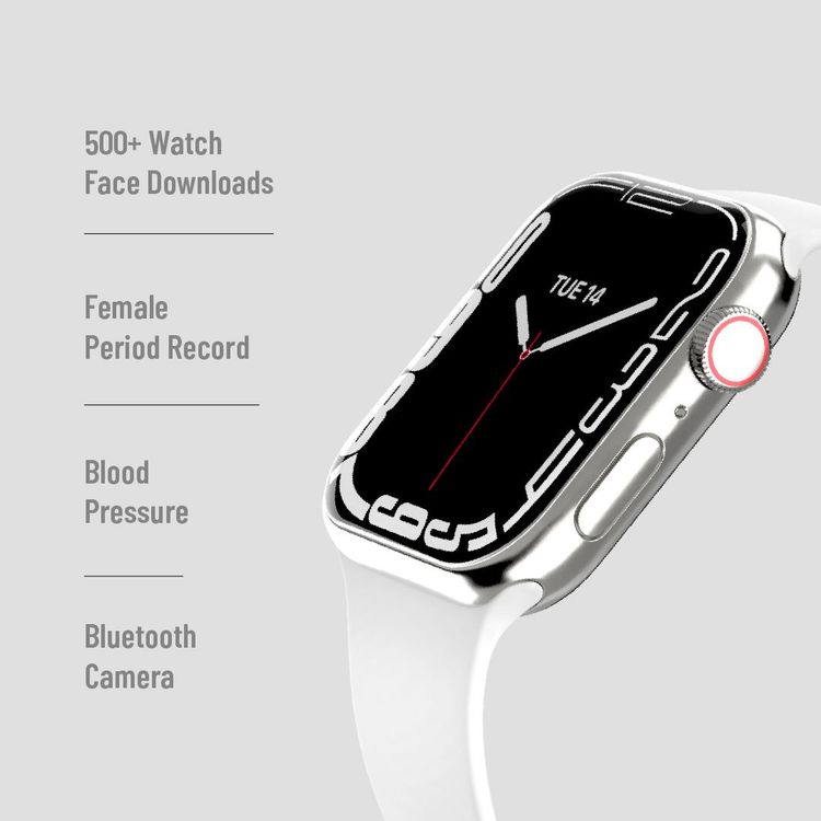 Porodo Smart Watch Series 8+ with Fitness & Activity Tracker, 2" Wide Display, 250mAh Battery Capacity, IP68, 2-3 Days Working Time, Wireless Charging - Silver