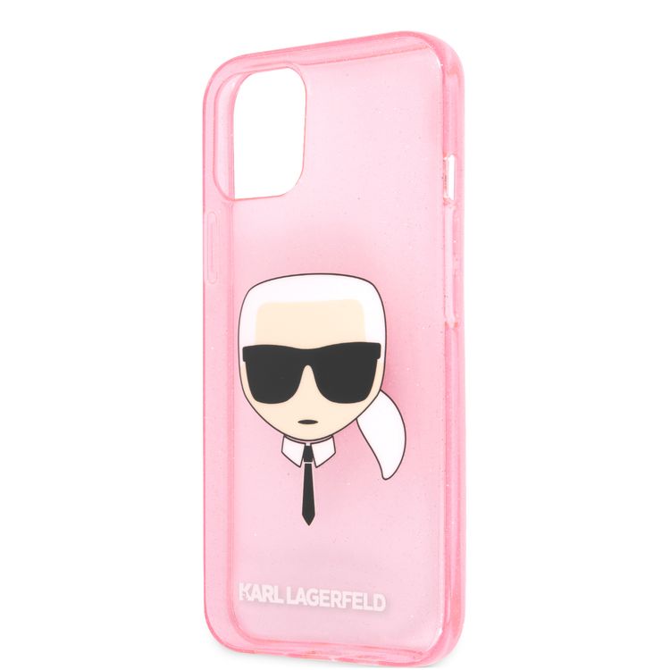 Karl Lagerfeld TPU Full Glitter Karl Head Case For iPhone 13 (6.1 ), Durable, Shockproof, Bumper Protection, Anti-Scratch - Pink