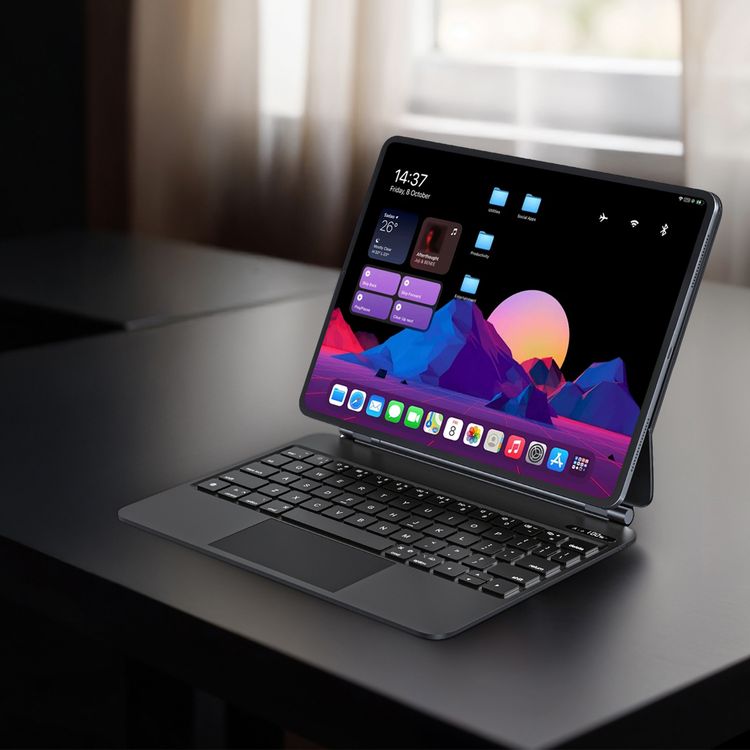 لوحة مفاتيح لاسلكية من باورولوجي لجهاز آيباد برو 13 بوصة (M4)، سعة بطارية 500 مللي أمبير/ساعة، وقت شحن ساعتان، منفذ شحن من النوع C، بلوتوث الإصدار 5.0، نطاق نقل يصل إلى 10 أمتار، أضواء RGB بـ 7 ألوان، سهولة الوصول إلى القلم - أسود