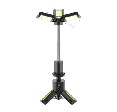 Green Lion Trio Beam Tripod Camping Light with Digital Display, Up to 80 Hours Working Time, White, Golden, 7-Color RGB Light Modes, 5-Level Brightness, Memory Function, Reflective Strips - Black