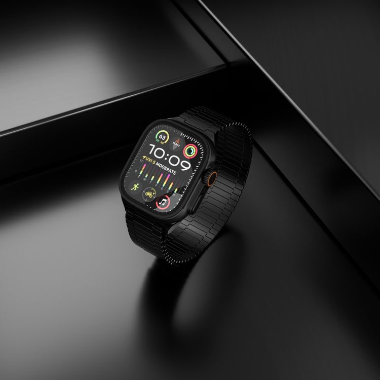 حزام ساعة ليفيلو ميلانو لساعة ابل 49/46 ملم، خفيف الوزن ومتين للغاية، وصلات قابلة للتعديل، مادة لا تسبب الحساسية، تكنولوجيا مضادة للأكسدة - أسود