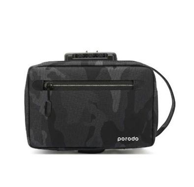 Porodo Lifestyle Nylon Fabric Leather Anti-Theft Storage Bag 8.2" with USB Flash Drive Holder, IPX3 Splash Resistant, USB-A Charging Compatibility - Black 