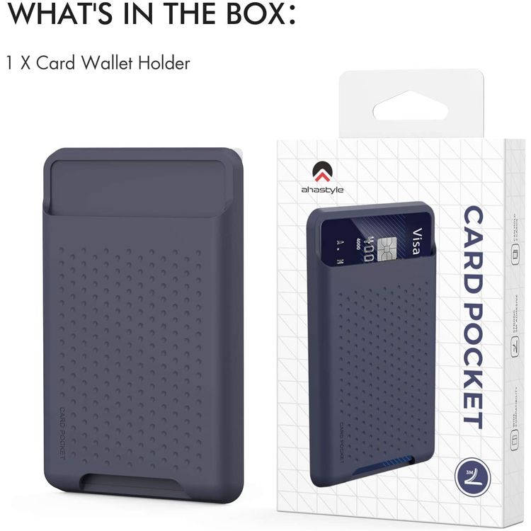 AhaStyle Silicone Card Holder for Smartphone, Phone Back Slot Silicone Wallet Pouch Card ID & Credit Card, Slim Card Holder with iPhone/Android/Samsung Galaxy Midnight Blue