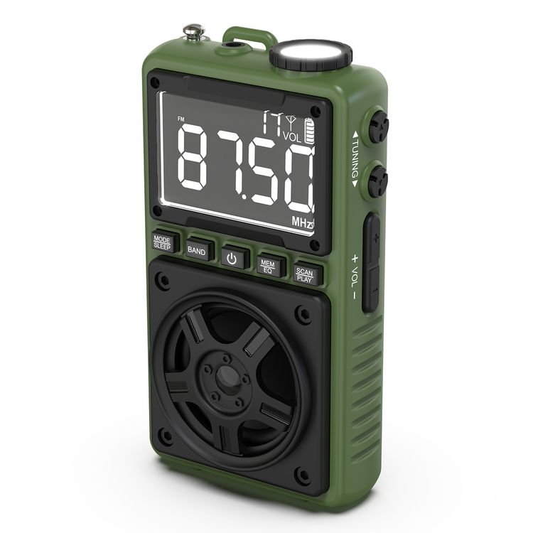Green Lion Voyager Portable Radio with Bluetooth Speaker, 1.2W Flashlight, 6-7 Hours Playtime, 8-10m Transmission Range, Auto-Scan Mode, Lock & Sleep Function, 1.5 Hours Charging Time - Green