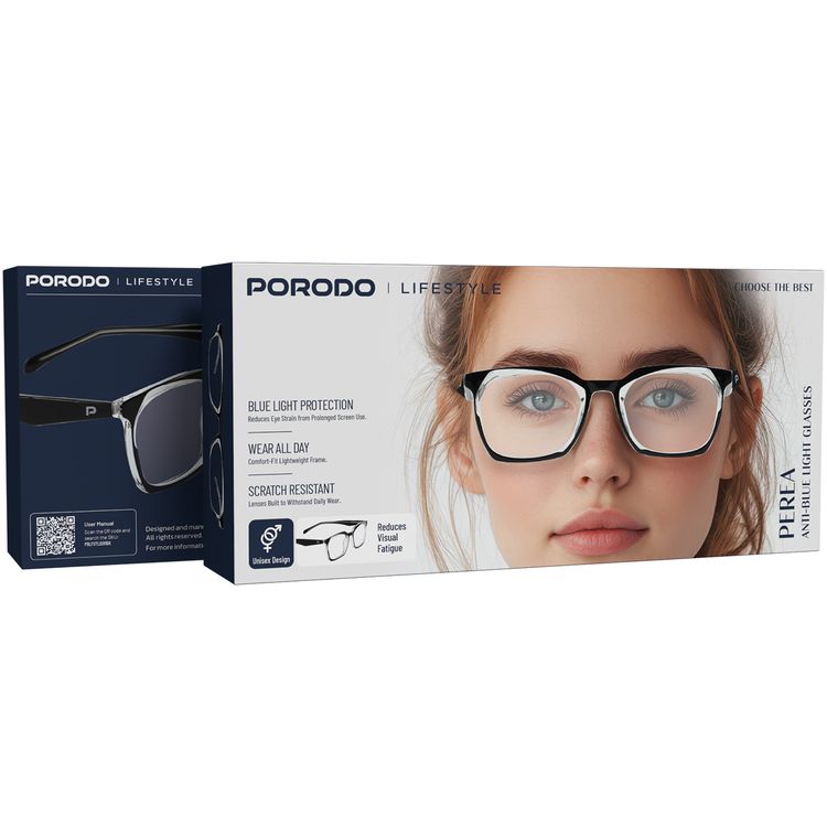 نظارات بورودو لايف ستايل بيريا المضادة للضوء الأزرق مع وضوح بصري محسن، عدسات مقاومة للخدش، درع ضد الإرهاق الرقمي، تصميم أنيق، تقلل من الإرهاق البصري، تصميم للجنسين - اللون الأسود