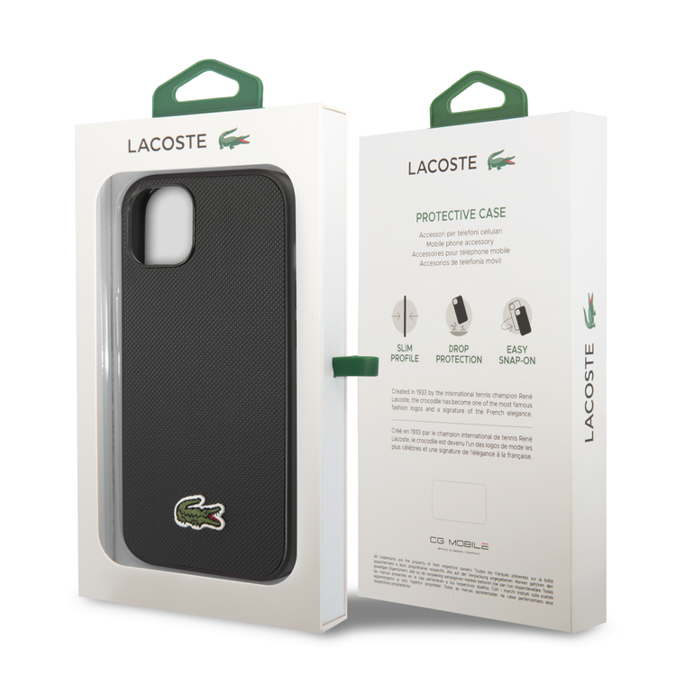 Lacoste Hard Case Iconic Petit Pique PU Woven Logo Estragon Compatible with iPhone 14 - Black